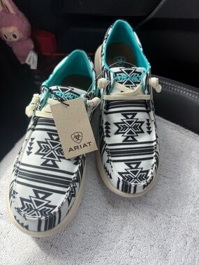 Ariat Black & White Aztec Canvas Slip-Ons with Teal Lining